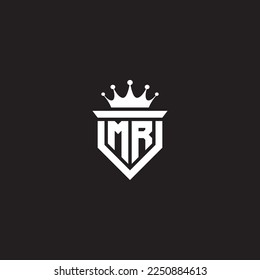 MR or RM logo monogram symbol shield with crown shape design vector