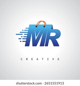 MR Shopping Monogram - Logotipo de comércio eletrônico de entrega rápida com ícone de saco e marca digital para loja online, varejo e identidade logística
