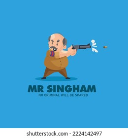 Señor singham, ningún criminal se librará de la plantilla de logotipo de mascota vectorial.
