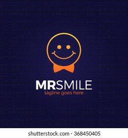 Mr smile logo. Happy circle. Bowtie