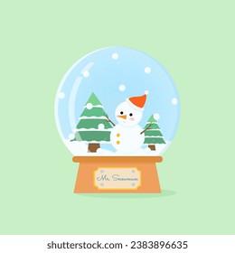 sr. muñeco de nieve en el globo de nieve, ilustración vectorial