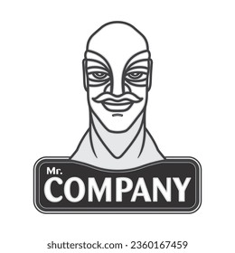 Mr. Strong Bald Man Face Vector Logo Old Retro Style