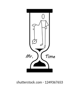 Mr. Time character illustrations logo icon vector play with time sand clock