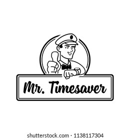 Mr. Time Saver mascot character illustrations logo icon vector