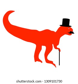 Mr Tyrannosaurus rex funny dinosaur in hat and moustache vector isolated