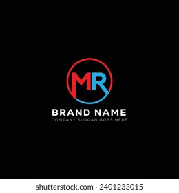 MR White Letter monogram Logo Design with Black Background. M R