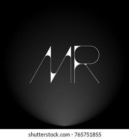 MR White thin minimalist LOGO Design with Highlight on Black Background.