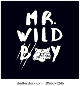 Mr. Wild Boy vector print.Funny t-shirt design for kids.