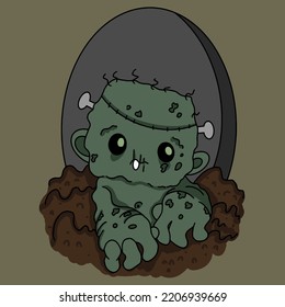 mr zombie climbs out of the grave above him tombstone halloween