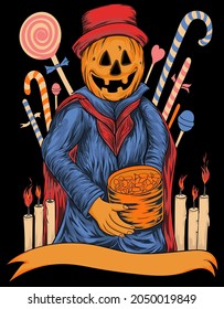 Mr.candy halloween illustration.
all with separated layer, easy modificated.