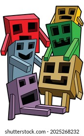 Mr.Colorful Paper Boxes.Funny Monsters Doodle Cute Background. Vector Illustration