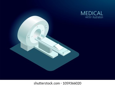 MRI computed tomography concept magnetic resonance imaging scanner vector illustration isometric flat 3d blue glowing color