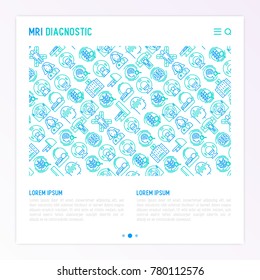 MRI diagnostics concept with thin line icons. Modern vector illustration of laboratory equipment for web page template, print media, banner.