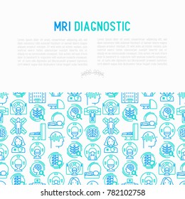 MRI diagnostics concept with thin line icons. Modern vector illustration of laboratory equipment for web page template, print media, banner.