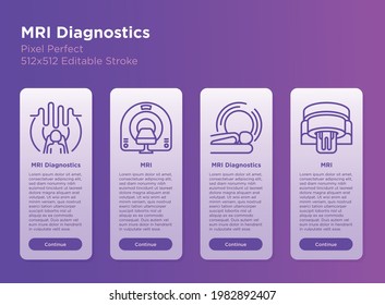 MRI diagnostics mobile user interface with thin line icons. Medical equipment for oncology detection. Pixel perfect, editable stroke. Vector illustration.