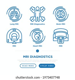 MRI diagnostics thin line icons set. Medical equipment for oncology detection. Pixel perfect, editable stroke. Vector illustration.