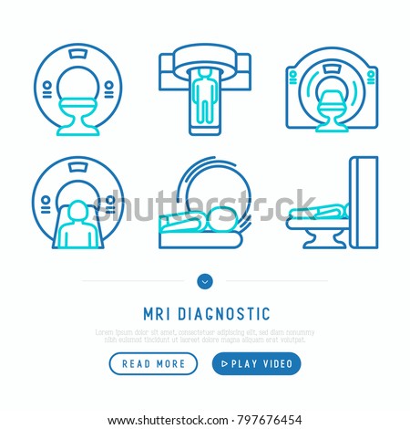 MRI diagnostics thin line icons set. Modern vector illustration of laboratory equipment for web page template.