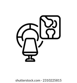 MRI knee scan. Arthritis diagnostics. Thin line icon, Vector illustration.