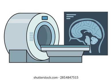 MRI Machine and Brain Scan Illustration, Medical CT Scanner Vector