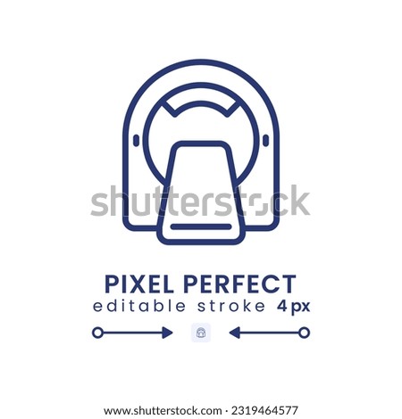 MRI machine linear desktop icon. Brain scanning. Medical equipment. Magnetic resonance imaging. Pixel perfect, outline 4px. GUI, UX design. Isolated user interface element for website. Editable stroke