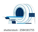 MRI machine with patient table 2D cartoon object. Diagram brain cross sections. Medical technology. Diagnostic scanner isolated element flat vector clipart on white background. Spot illustration