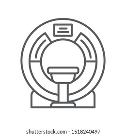 MRI machine scan device in hospital line black icon. Medical equipment and health care concept. Sign for web page, mobile app, logo. Vector isolated element. Editable stroke.