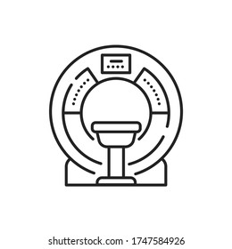 MRI machine scan device in hospital line black icon. Diagnosis of dementia. Medical equipment and health care concept. Sign for web page, mobile app, logo. Editable stroke