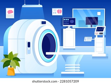 MRI or Magnetic Resonance Imaging Illustration with Doctor and Patient on Medical Examination and CT scan in Flat Cartoon Hand Drawn Templates