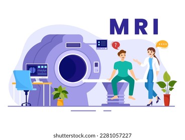 MRI or Magnetic Resonance Imaging Illustration with Doctor and Patient on Medical Examination and CT scan in Flat Cartoon Hand Drawn Templates