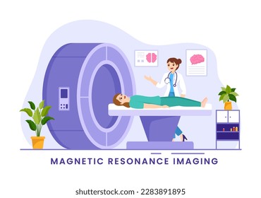 MRI or Magnetic Resonance Imaging Illustration with Doctor and Patient on Medical Examination and CT scan in Flat Cartoon Hand Drawn Templates