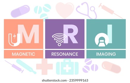 MRI Magnetic Resonance Imaging - noninvasive test doctors use to diagnose medical conditions, acronym text concept background