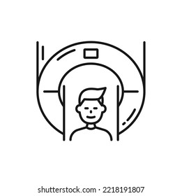 MRI Scan For Child Isolated Tomography Machine Scanning Young Patient Outline Icon. Vector Computed Tomography, Ct Magnetic Resonance Imaging