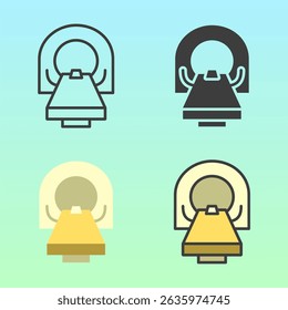 MRI scan figures with medical patients inside scanning devices in flat and outline styles, illustrating diagnostics, perfect for radiology or hospital signage.
