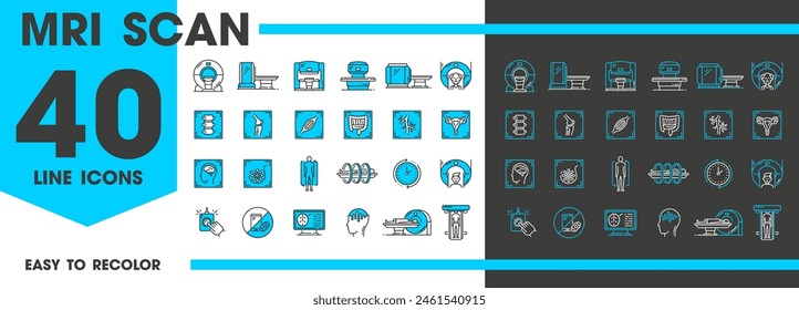 Vector Iconos de resonancia magnética de resonancia magnética para diagnóstico de la salud y detección de órganos del cuerpo