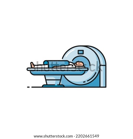 MRI scanner icon, medical radiology scan machine, vector CT diagnostics. MRI or magnetic resonance imaging of patient body for tomography or oncology diagnostics, MRI equipment pictogram