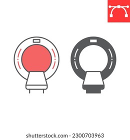 MRI scanner line and glyph icon, oncology and diagnostics, MRI machine vector icon, vector graphics, editable stroke outline and solid sign, eps 10.