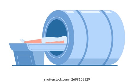 Escáner de resonancia magnética con un paciente dentro. Ilustración vectorial.