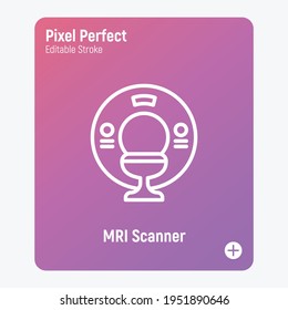 MRI scanner thin line icon. Medical equipment for oncology detection. Pixel perfect, editable stroke. Vector illustration.