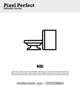 MRI scanner thin line icon. Medical equipment for oncology detection. Pixel perfect, editable stroke. Vector illustration.