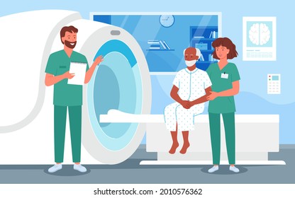 Mri scanning diagnostic procedure for senior people in hospital, mri scanner appointment