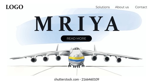 Mriya, big plane of Ukraine. Web design landing page.