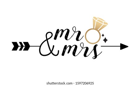 Mr&Mrs. Mister and Missis. Wedding sticker print. Vector