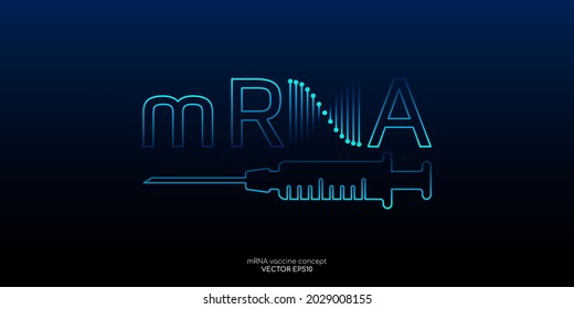 mRNA vaccine logo or symbol. Abstract RNA molecule helix spiral blue green isolated on black background. Vector illustration in concept covid vaccine, medical science, genetic biotechnology, gene