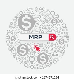 MRP mean (maximum retail price) Word written in search bar ,Vector illustration.