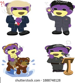 Mr.purple bear becomes the Businessman,General,Huntsman,Soldier