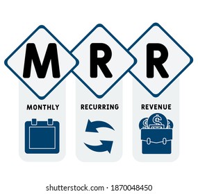 MRR - Monthly Recurring Revenue acronym, business   concept. word lettering typography design illustration with line icons and ornaments.  Internet web site promotion concept vector layout.