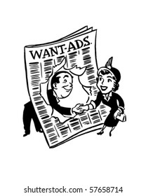 Mrs. Buyer And Mr. Seller - Want Ads - Retro Clip Art