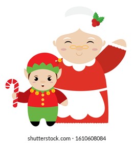 Mrs Claus and christmas elf - Vector illustration design