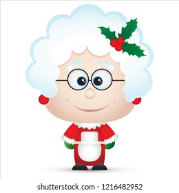 Mrs Claus Cute cartoon Christmas Character Isolated Vector Illustration