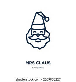 mrs claus icon from christmas collection. Thin linear mrs claus, happy, winter outline icon isolated on white background. Line vector mrs claus sign, symbol for web and mobile